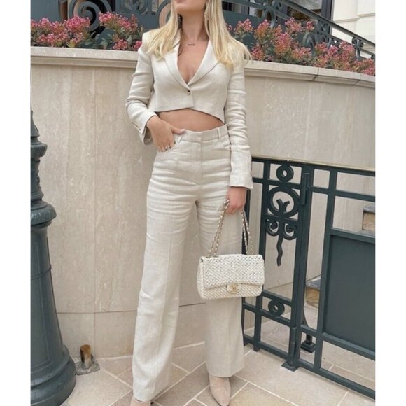 NEW Zara Limited Edition Linen Cropped Tweed Blazer Jacket, blogger Fav - Picture 5 of 16